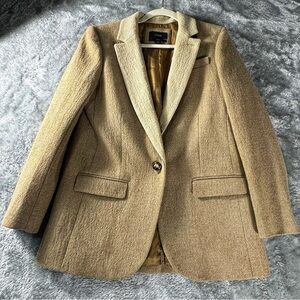 J. Crew Tan Blazer with Notched Lapels and Structured Shoulders